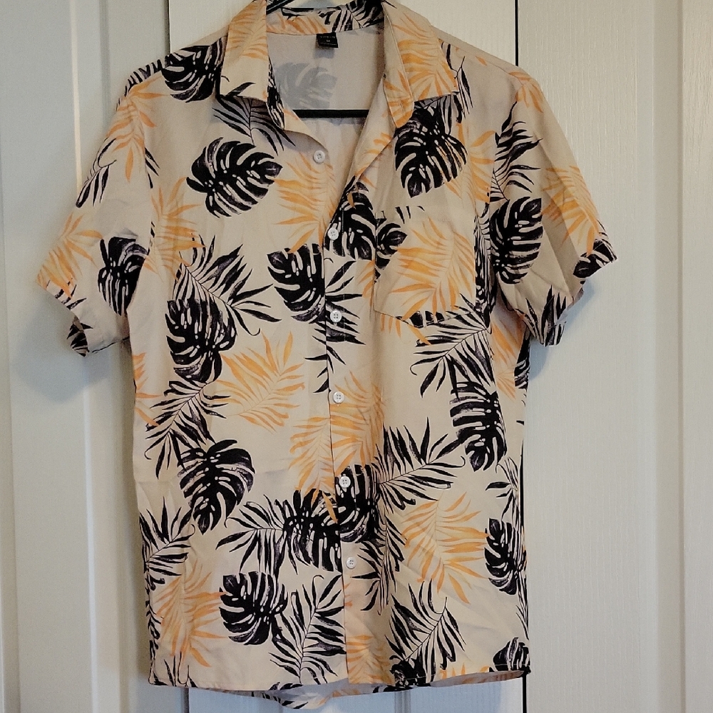 Tropical Leaf Print Men's Shirt Small